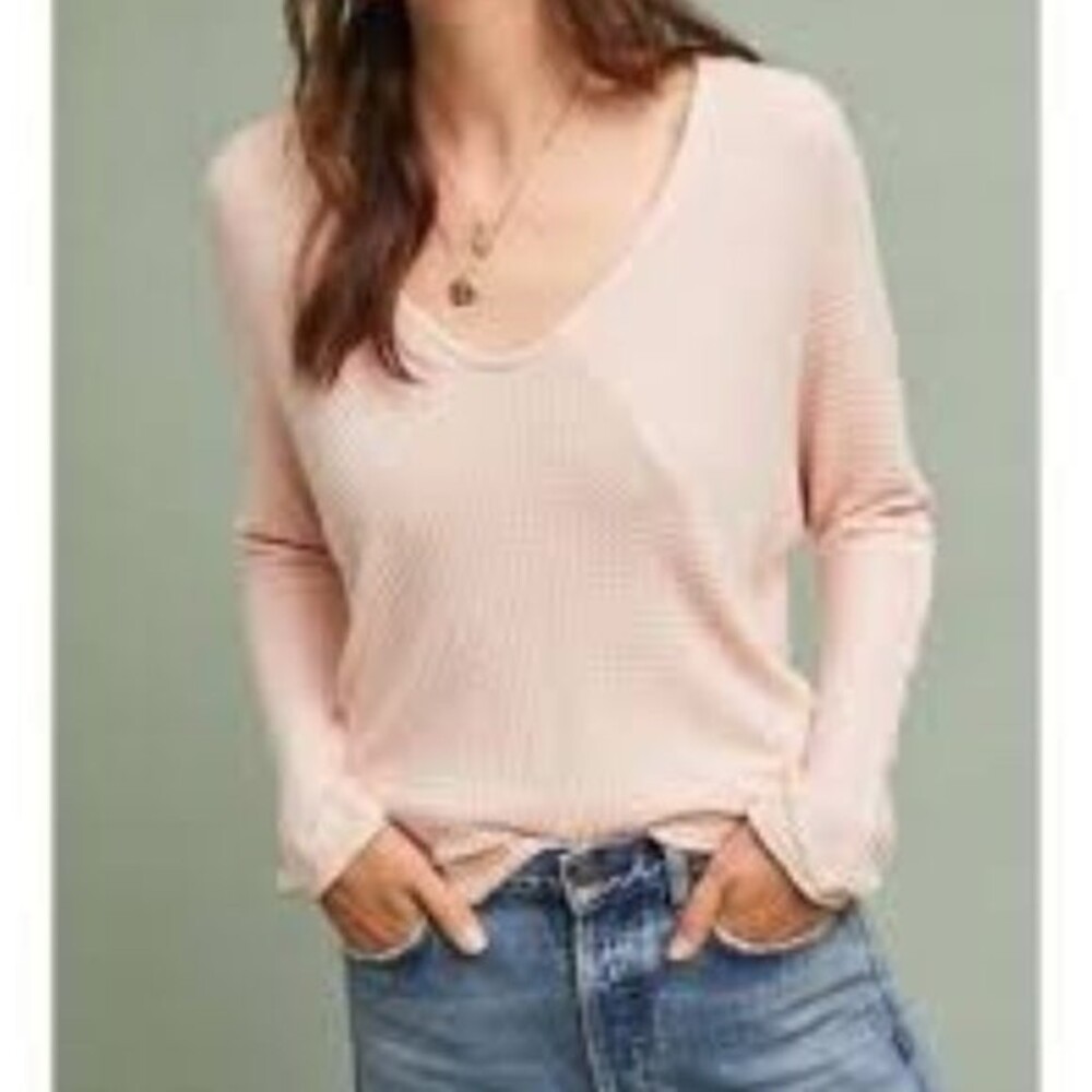 Pure + Good Anthropologie Pink Thermal Waffle Knit Top Size Small